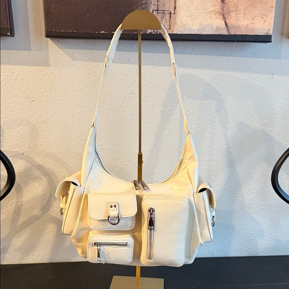 Cream Shoulder Bag with Multiple Pockets
